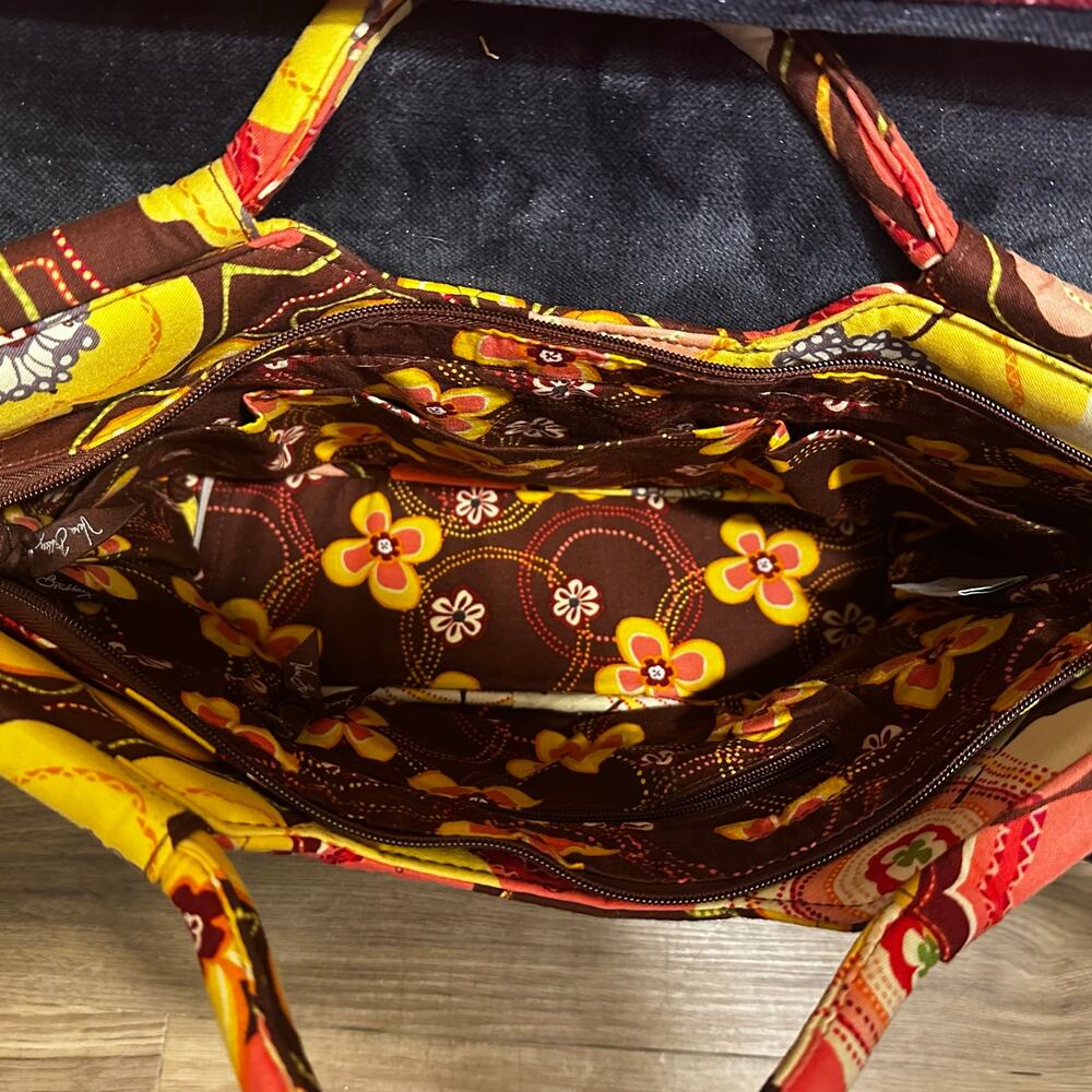 Vera Bradley BowlerBag Retired Buttercup Floral Quilted Handbag Brown Yellow Red - Picture 3 of 7